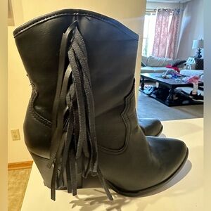 Like New! Black Ankle Boots with Fringe